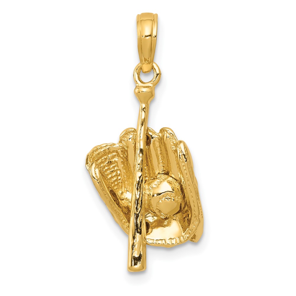 10K Polished 3-D Glove/Bat/Ball Baseball Pendant (10C2656)