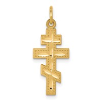 10K Yellow Gold Solid Flat-Backed Eastern Orthodox Cross Pendant view 1