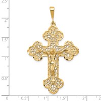 10K Yellow Gold Large Filigree Budded Crucifix Pendant view 3
