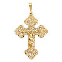 10K Yellow Gold Large Filigree Budded Crucifix Pendant view 1