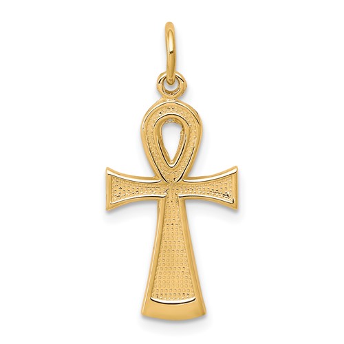 10K Yellow Gold Solid Flat-Backed Ankh Egyptian Cross Pendant