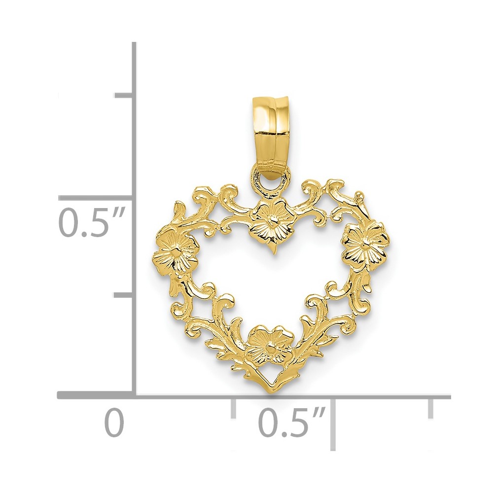 10K Polished Floral Border Heart Pendant (10C2922)