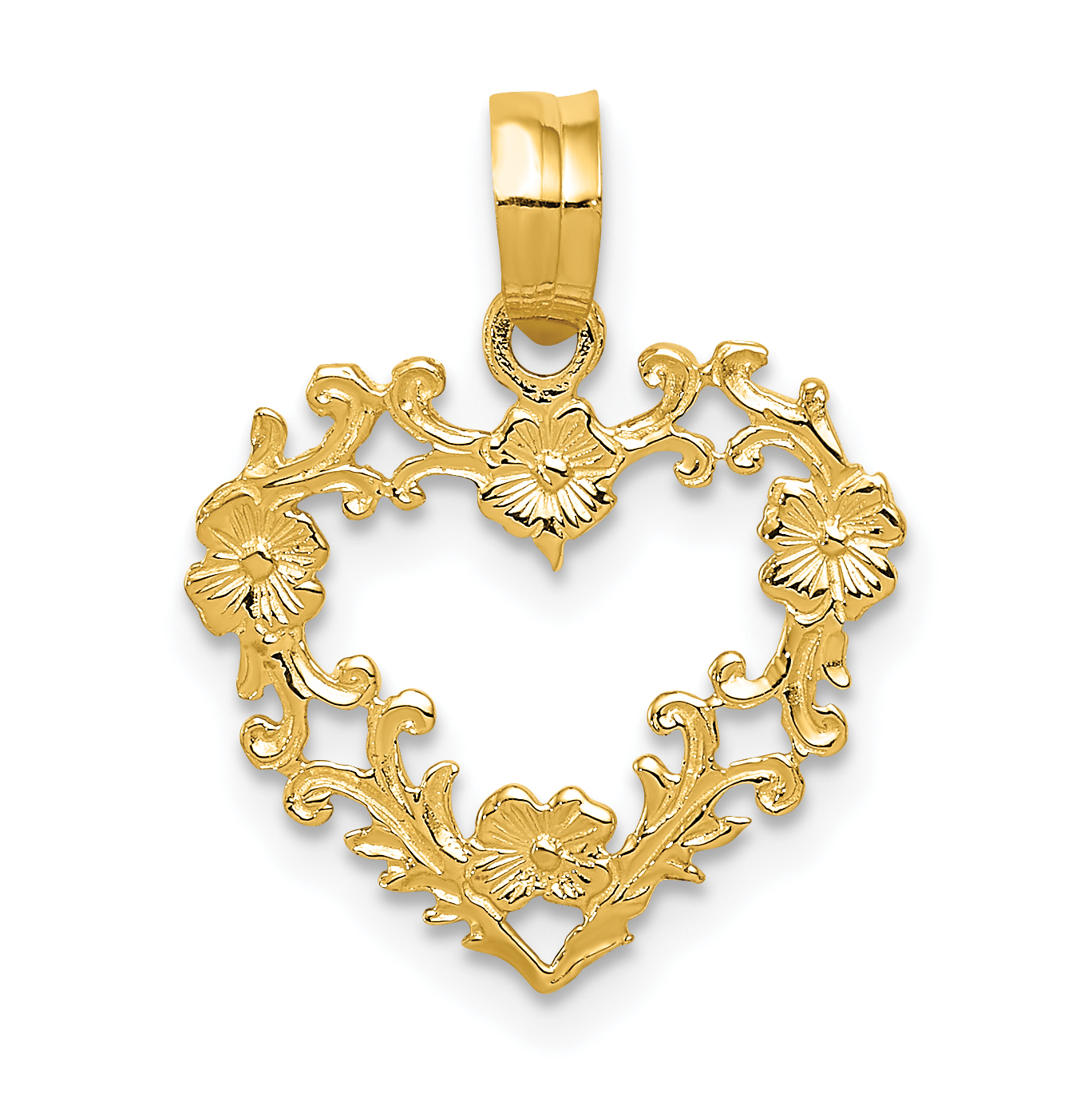 10K Polished Floral Border Heart Pendant (10C2922)