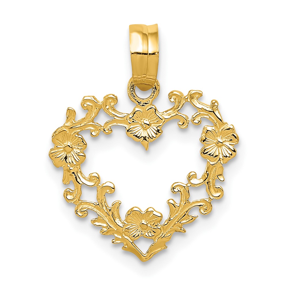 10K Polished Floral Border Heart Pendant (10C2922)