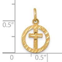 10K Yellow Gold Solid Flat-Backed Eternal Life Cross in Circle Charm view 3