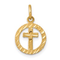 10K Yellow Gold Solid Flat-Backed Eternal Life Cross in Circle Charm view 1