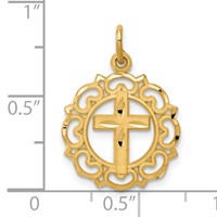 10K Yellow Gold Eternal Life Cross in Scalloped Frame Charm view 3