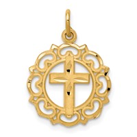 10K Yellow Gold Eternal Life Cross in Scalloped Frame Charm view 1