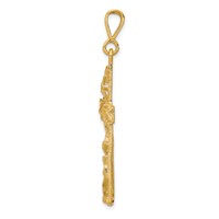 10K Yellow Gold Satin Polished Antiqued Vine Cross Pendant view 2