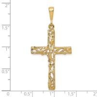 10K Yellow Gold Satin Polished Antiqued Vine Cross Pendant view 3