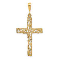 10K Yellow Gold Satin Polished Antiqued Vine Cross Pendant view 1