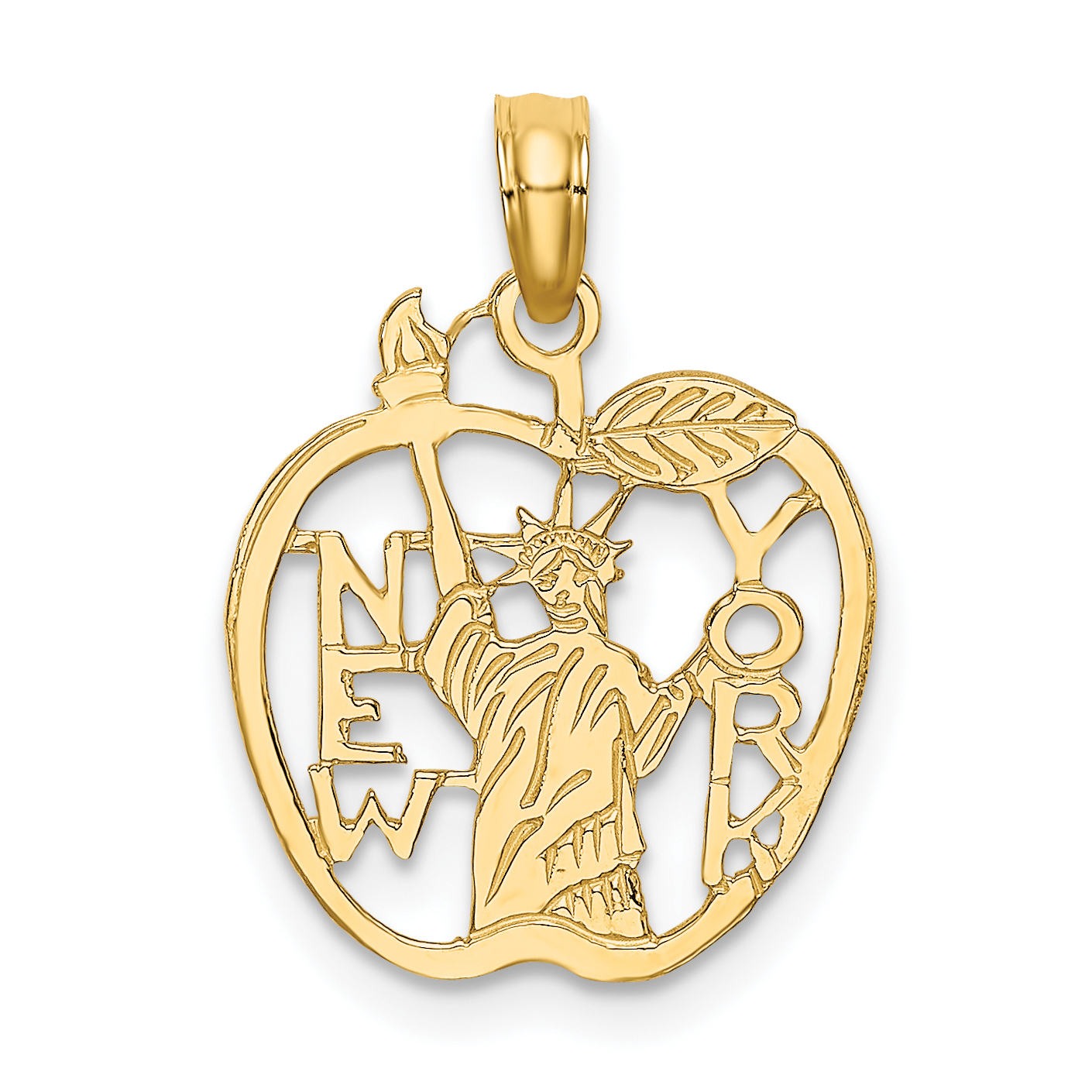 10k Cut-out NEW YORK w/Statue of Liberty in Apple Charm (10C3072)