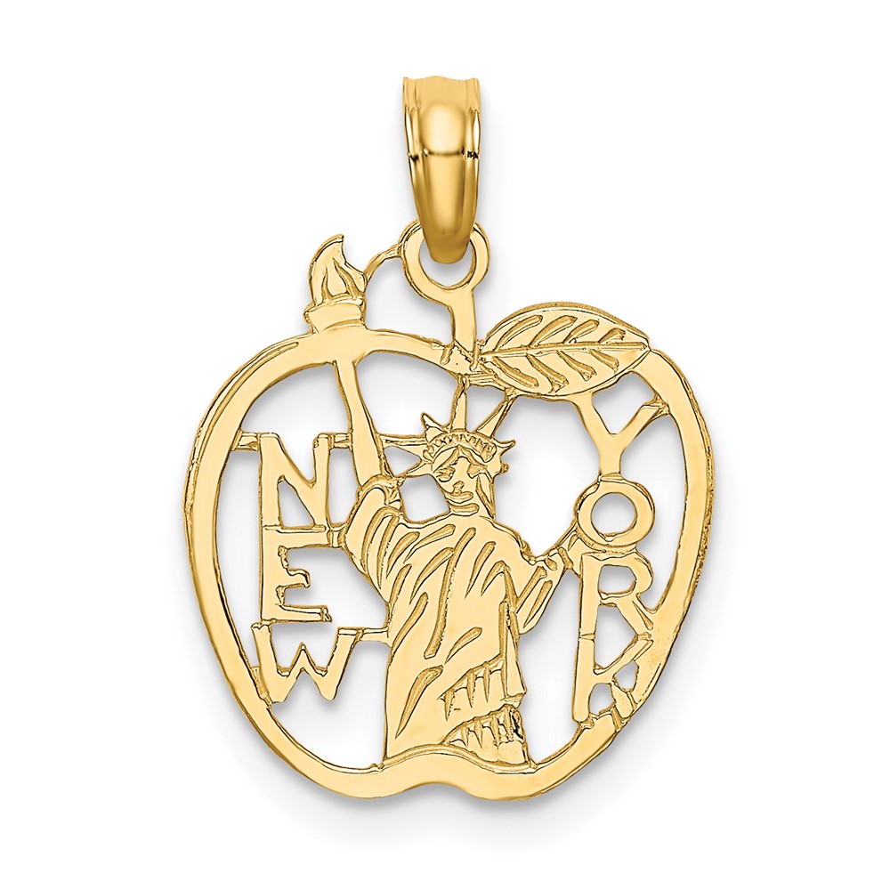 10k Cut-out NEW YORK w/Statue of Liberty in Apple Charm (10C3072)