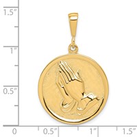 10K Yellow Gold Praying Hands Reversible Pendant with Serenity Prayer Round view 3