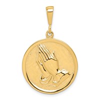 10K Yellow Gold Praying Hands Reversible Pendant with Serenity Prayer Round view 1