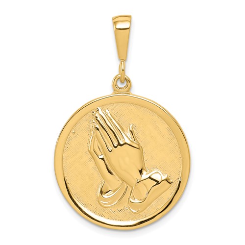 10K Yellow Gold Praying Hands Reversible Pendant with Serenity Prayer Round