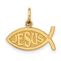 10K Yellow Gold Ichthus Fish Pendant with Jesus Center view 1