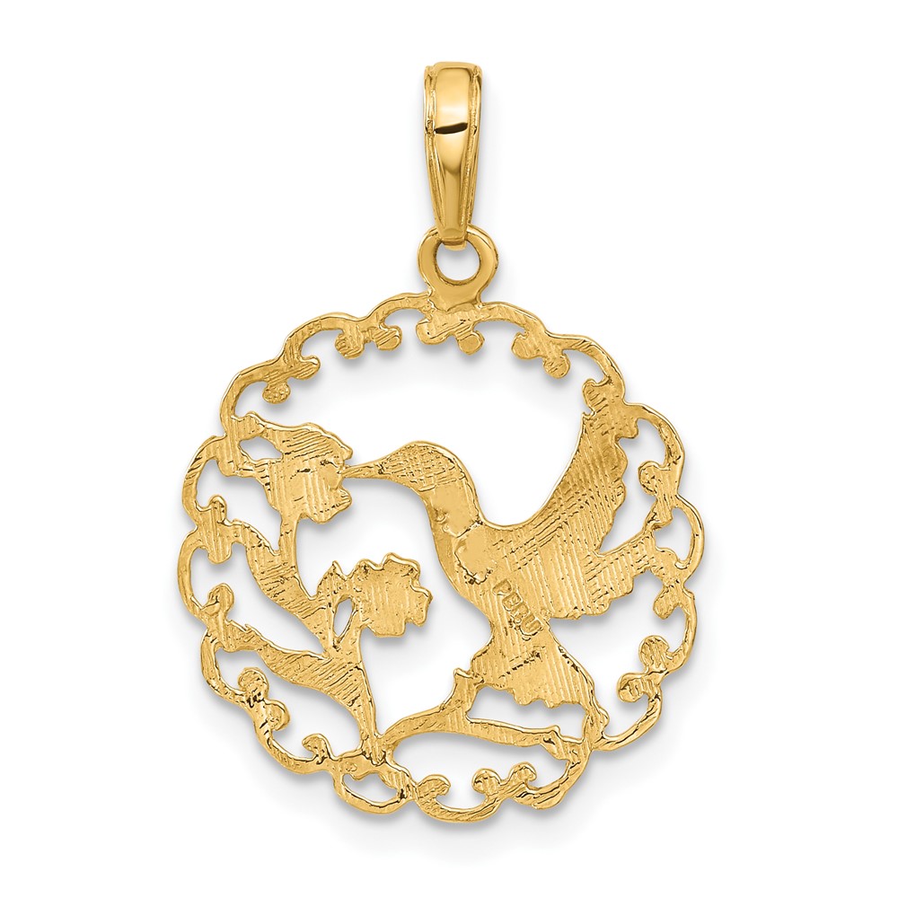 10k Hummingbird in Round Frame Pendant (10C3478)