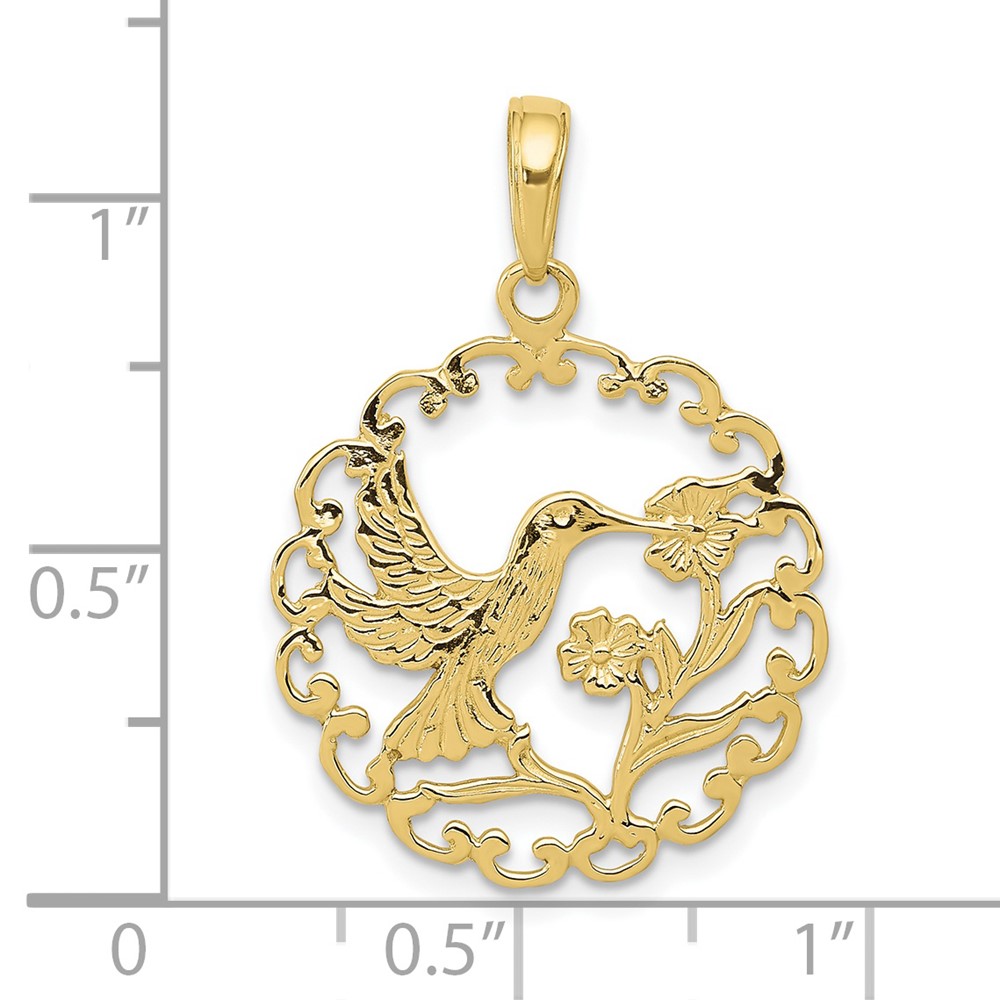 10k Hummingbird in Round Frame Pendant (10C3478)