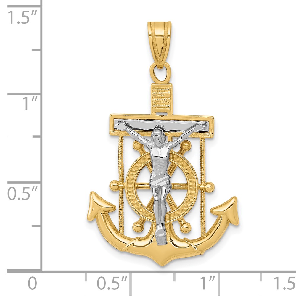 10k Two-tone Diamond-cut Mariner's Cross Pendant (10C3715)