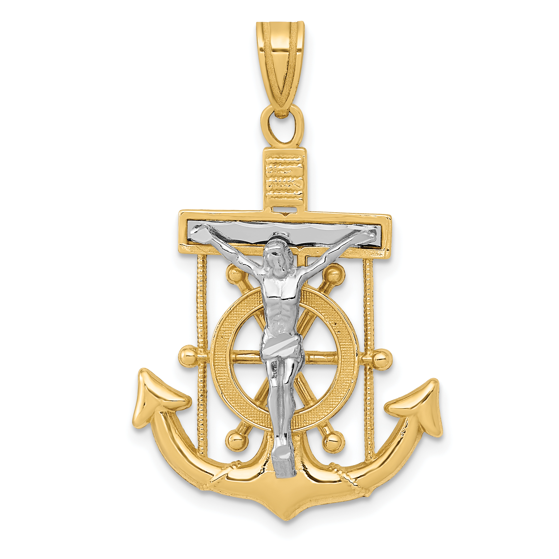 10k Two-tone Diamond-cut Mariner's Cross Pendant (10C3715)