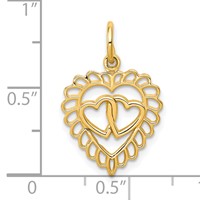 10K Yellow Gold Scalloped Edge Charm with Two Hearts Inside Heart view 3