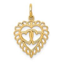 10K Yellow Gold Scalloped Edge Charm with Two Hearts Inside Heart view 1