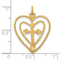 10K Yellow Gold Cross in Double Heart Charm view 3