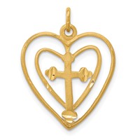 10K Yellow Gold Cross in Double Heart Charm view 1