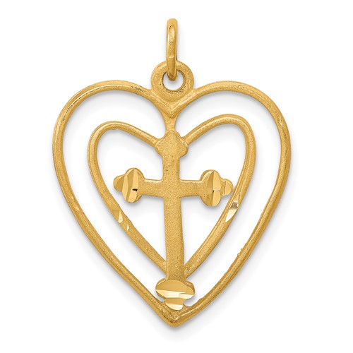 10K Yellow Gold Cross in Double Heart Charm