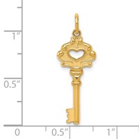 10K Yellow Gold Solid Heart Key Charm view 3