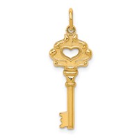 10K Yellow Gold Solid Heart Key Charm view 1