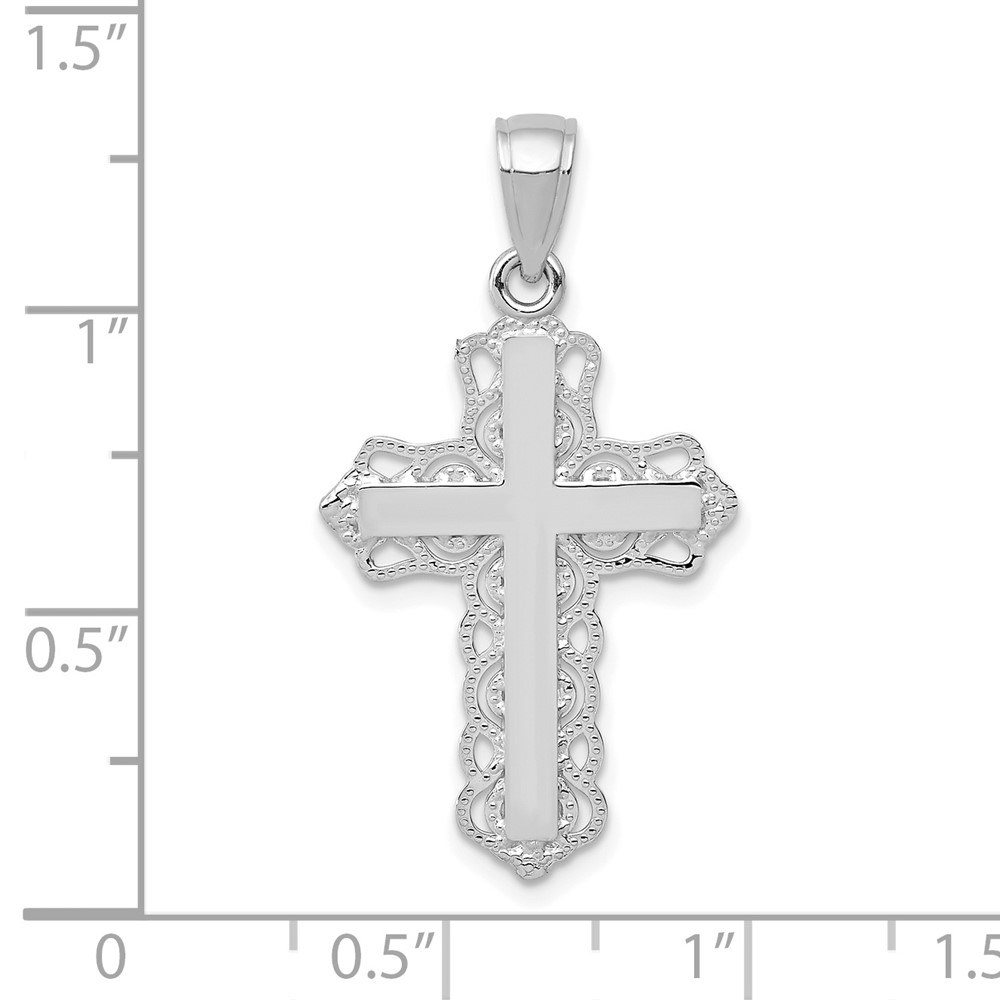 10k White Gold Lace Trim Cross Pendant (10C4184W)