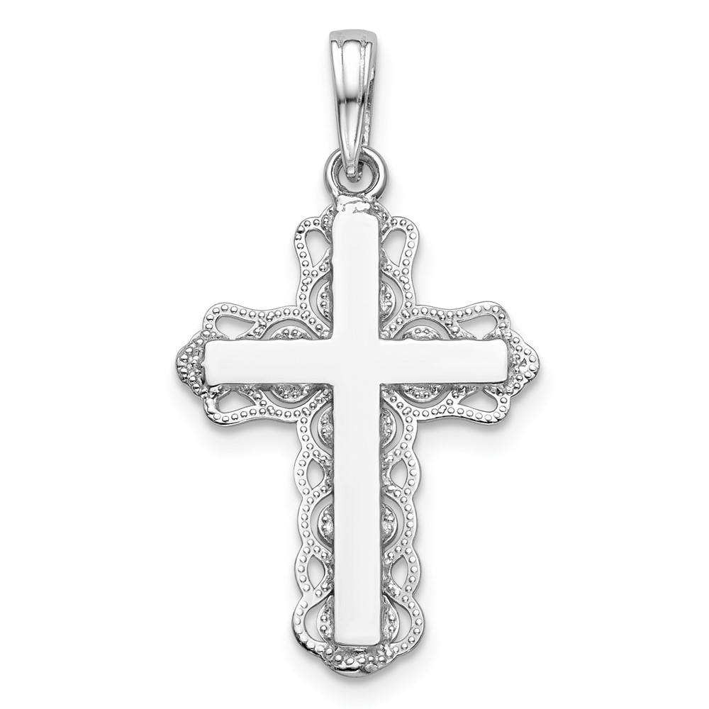 10k White Gold Lace Trim Cross Pendant (10C4184W)
