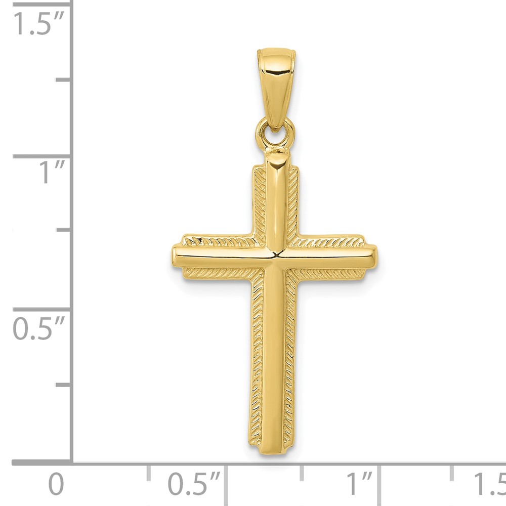 10K Cross with Striped Border Pendant (10C4203)