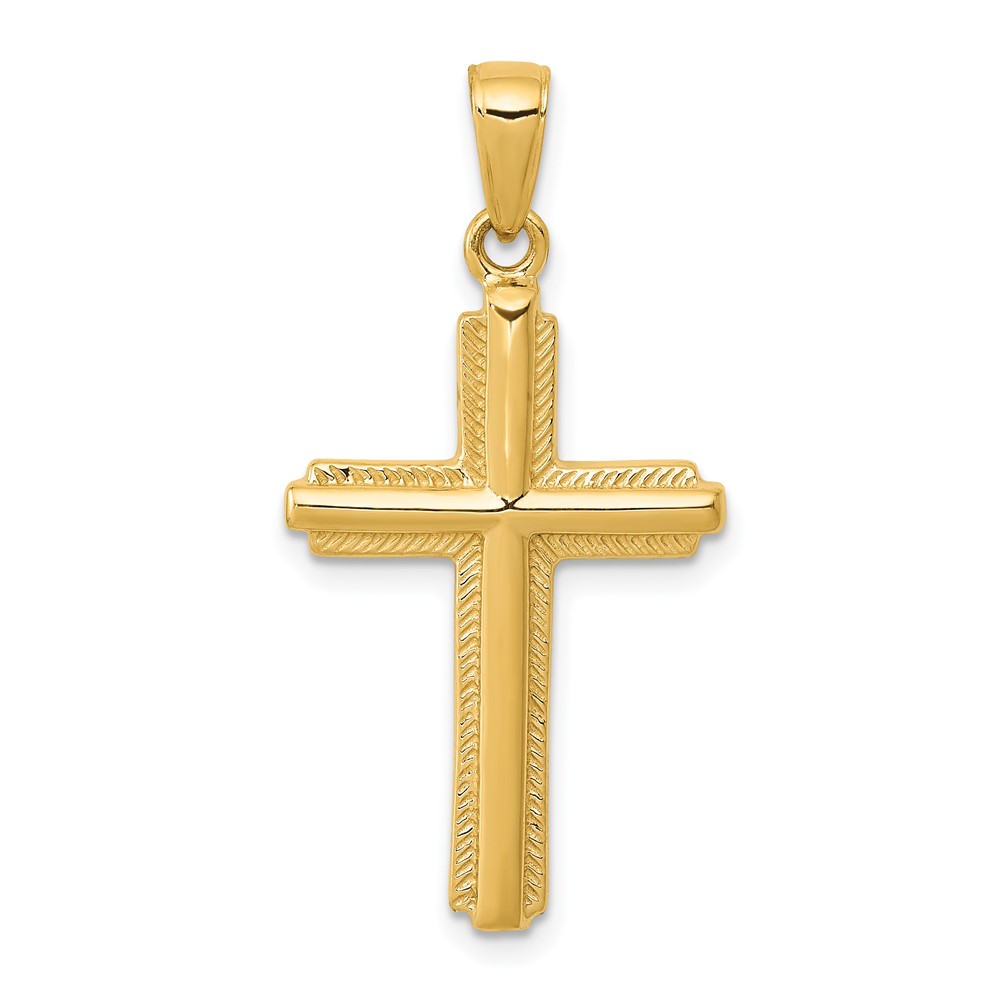 10K Cross with Striped Border Pendant (10C4203)