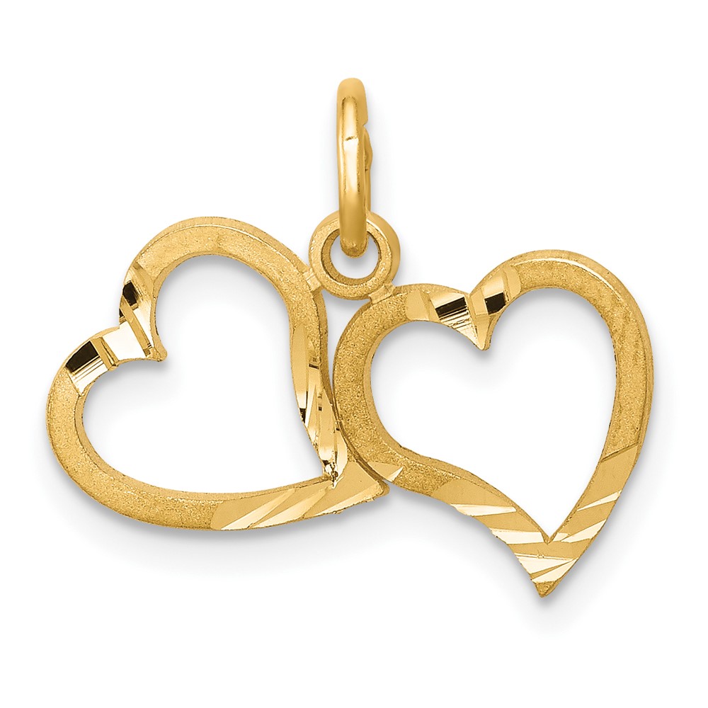 10K Yellow Gold Diamond-cut Double Heart Charm