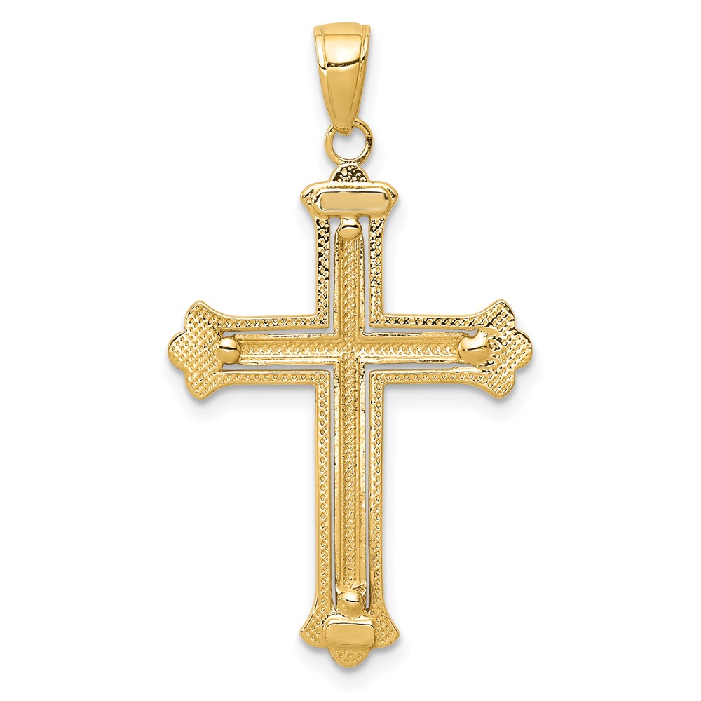 10K Two-tone Cross in Budded Yellow Cross Frame Pendant (10C4280)