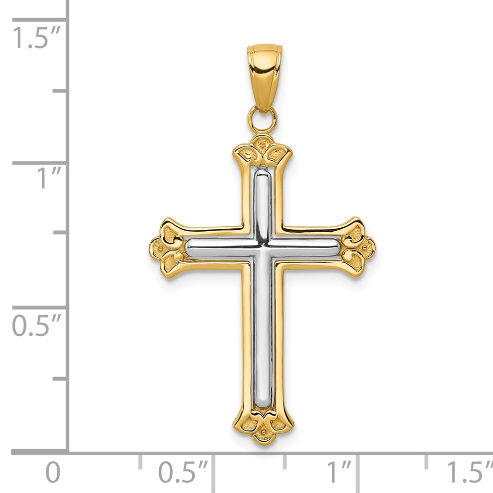 10K Two-tone Cross in Budded Yellow Cross Frame Pendant (10C4280)