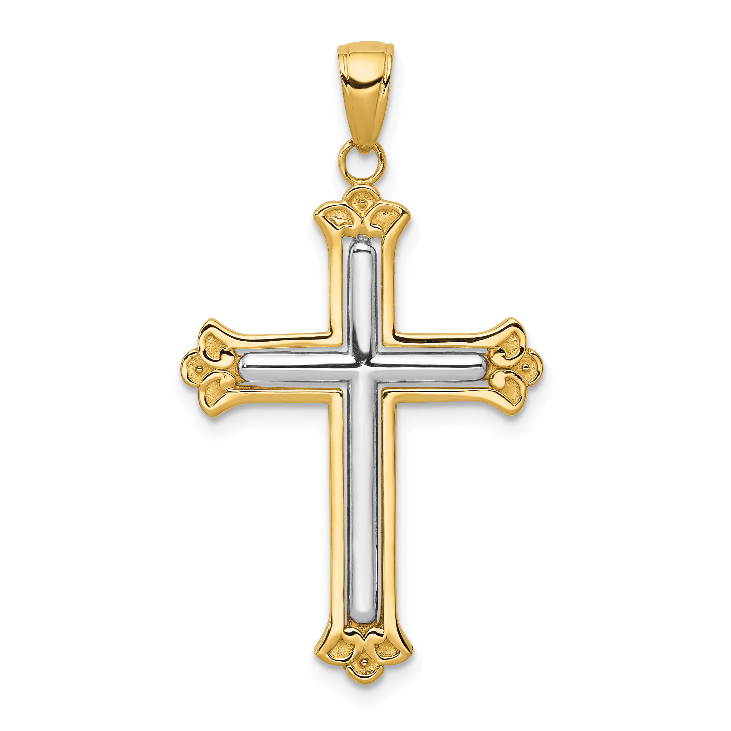 10K Two-tone Cross in Budded Yellow Cross Frame Pendant (10C4280)