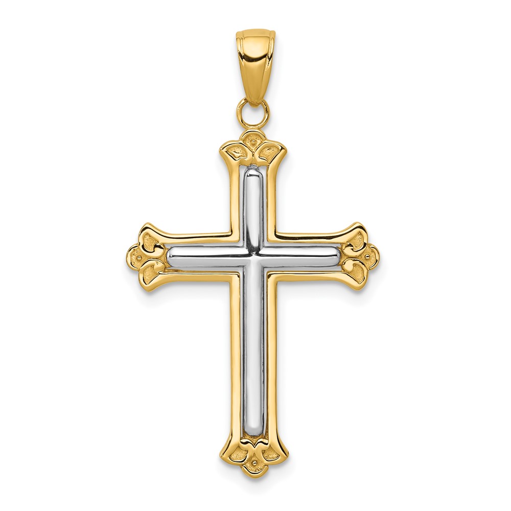 10K Two-tone Cross in Budded Yellow Cross Frame Pendant (10C4280)