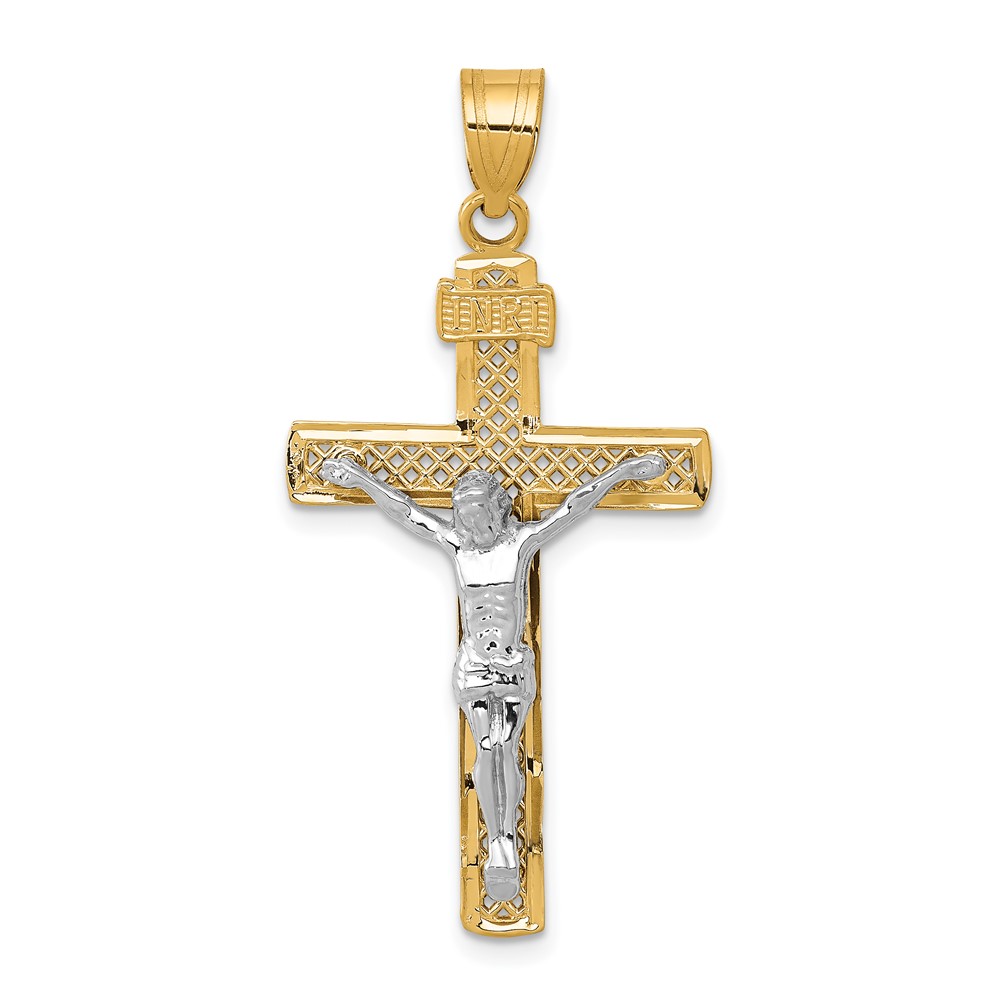 10K Two-tone D/C Large Block Lattice Cross w/Crucifix Pendant (10C4347)