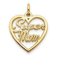 10K Yellow Gold Super Mom in Heart Charm view 1