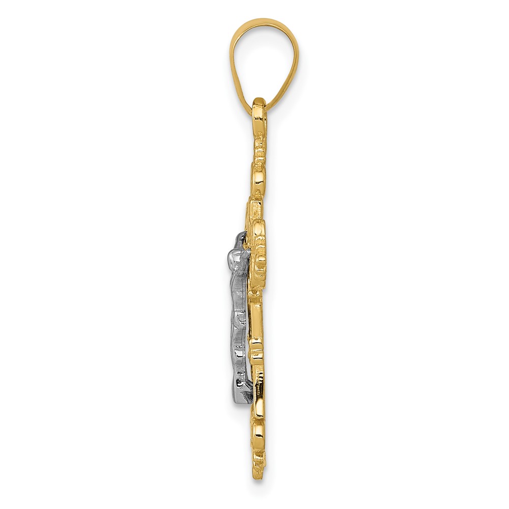 10K Two-tone Small Lacey-edged INRI Crucifix Pendant (10C4386)