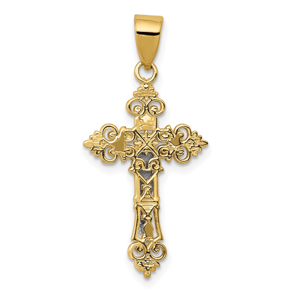 10K Two-tone Small Lacey-edged INRI Crucifix Pendant (10C4386)