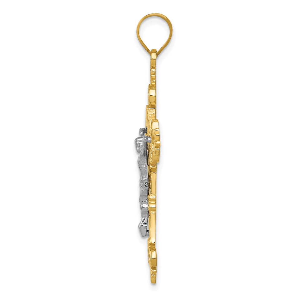 10K Two-tone Large Lacey-edged INRI Crucifix Pendant (10C4388)