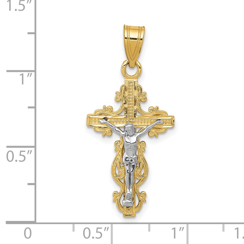 10K Two-tone Small Narrow Cross w/Crucifix Pendant (10C4395)