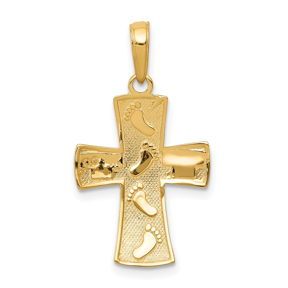 10K w/ Rhodium Cross W/Footprints Pendant (10C4430)
