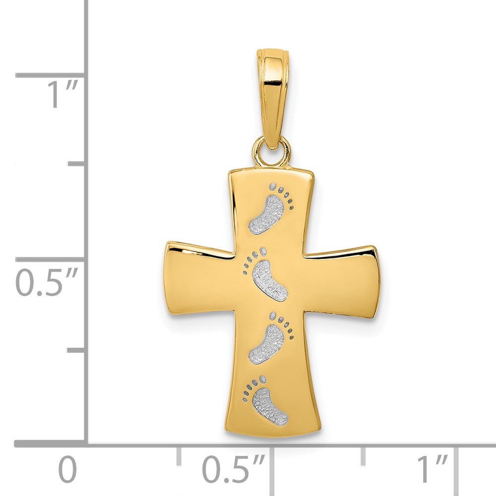 10K w/ Rhodium Cross W/Footprints Pendant (10C4430)