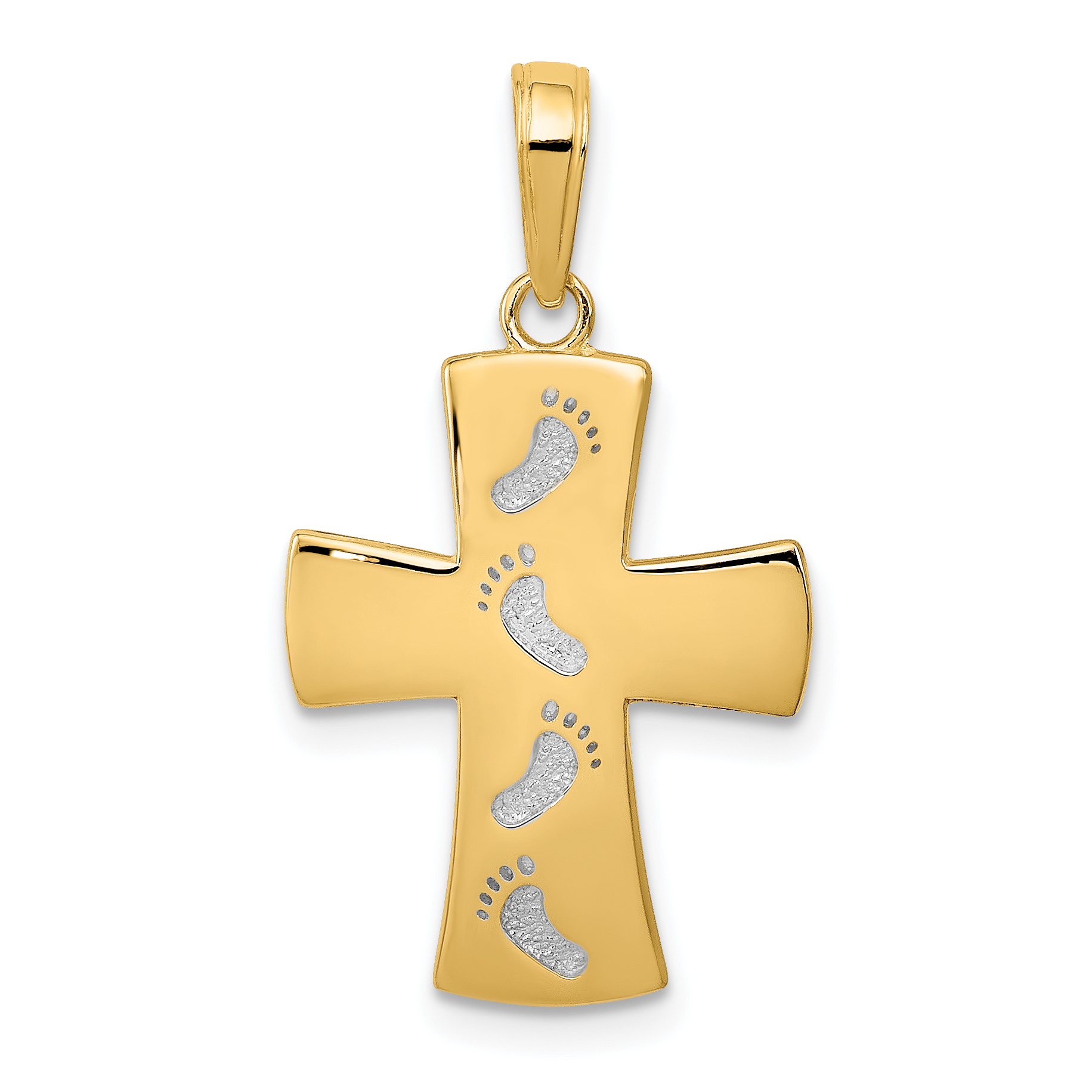 10K w/ Rhodium Cross W/Footprints Pendant (10C4430)